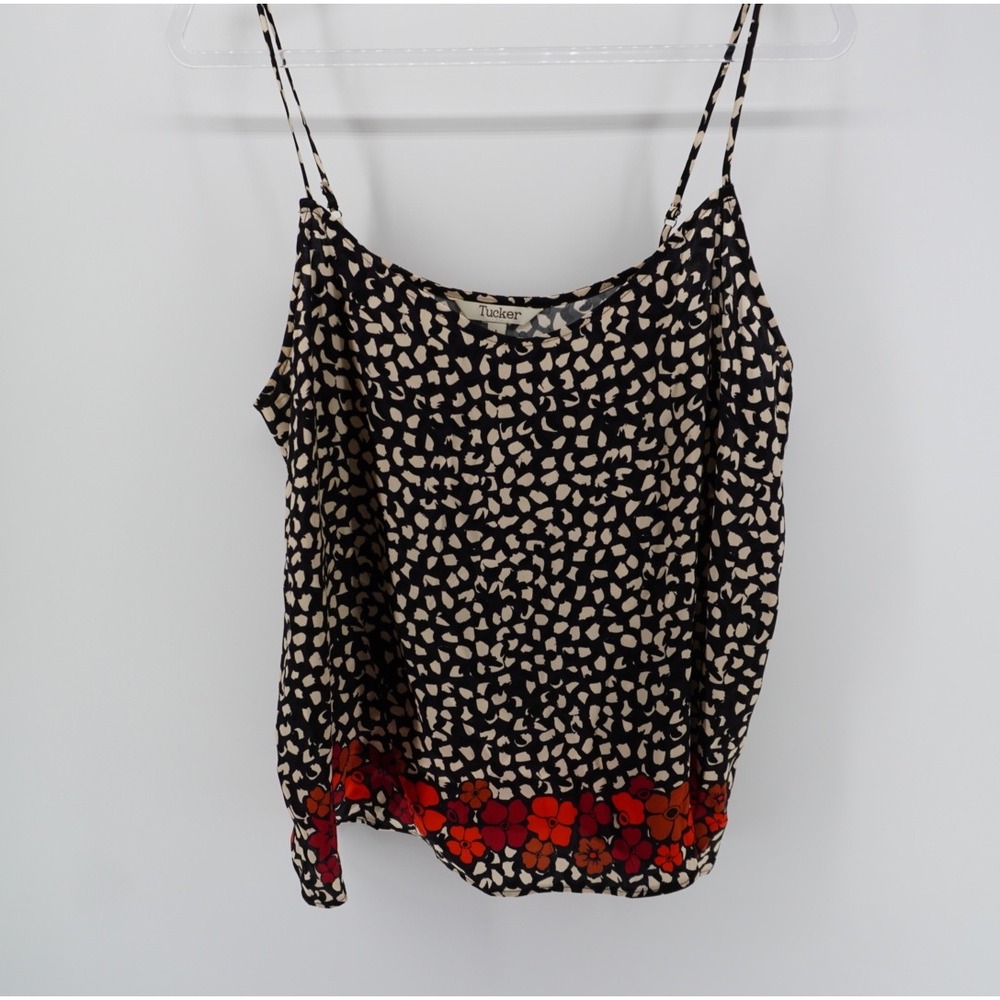 Tucker Silk Blend Camisole Top Black Cream Abstract Red Floral Large Careerwear